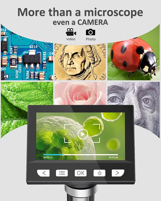 Coin Microscope - 4.3" LCD Digital Microscope 1000X, 1080P USB Coin Magnifier for Error Coins with 8 Adjustable LED Lights, PC View, Compatible with MacOS Windows