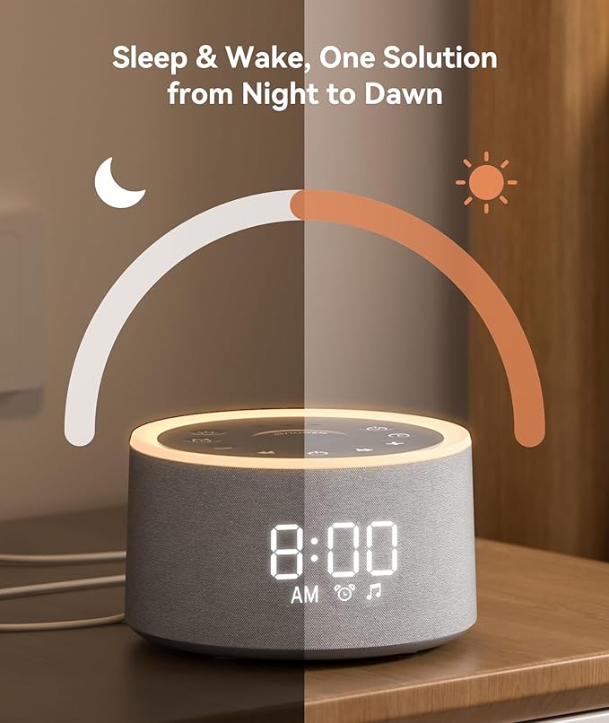 Dreamegg D1+ Sound Machine & Alarm Clock - Sound Machine for Sleep, White Noise Machine with 29 Soothing Sounds, Night Light, 0-100% Dimmable, White Noise Alarm Clock for Bedrooms Adults Baby