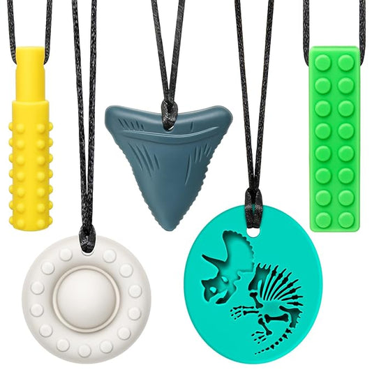Chew Necklaces for Sensory Kids, Silicone Chewy Necklace for Boys and Girls with Autism, ADHD, SPD, Chewing, Oral Motor Therapy Sensory Toys