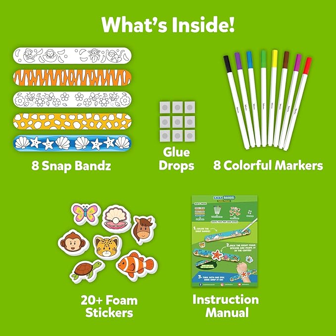 Skillmatics Craft Activity - Snap Bandz, Animals, DIY Jewelry Art & Craft Activity, Mess-Free, Creative Kit, 8 Bands (8.6"), Gifts for Boys & Girls Ages 4, 5, 6, 7, 8, 9, 10