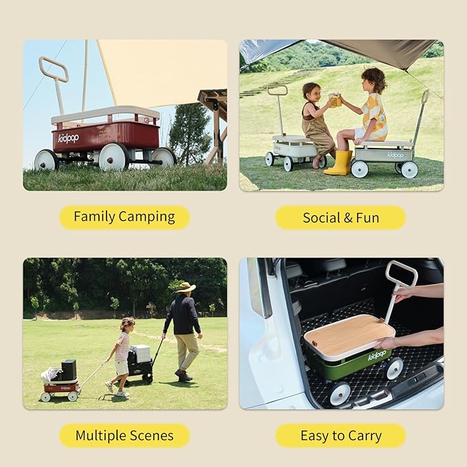 kidpop PULA-Wild 3-in-1 Kids' Pull-Along Wagon Toddlers Push Walker for 2.5-8, Removable Wooden Cover and Adjustable Handlebar, Birthday Gifts Max Weight 33 lbs (White)