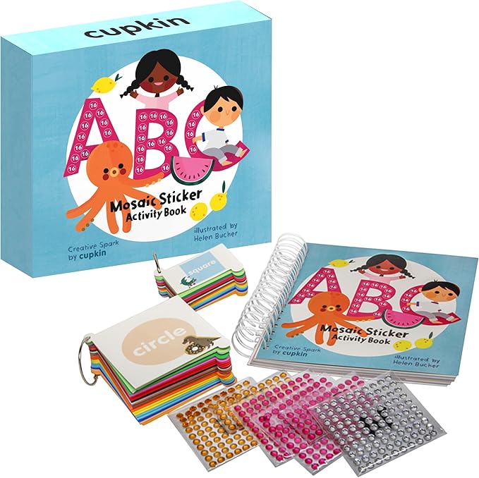 Cupkin Mosaic Sticker Art Kits for Kids and Adults, ABC Mosaics Art Craft Kit for Boys and Girls, 52 Page Sticker by Number Mosaic Kit with 3,000+ Jewel + Foam Stickers, Kids Coloring Book