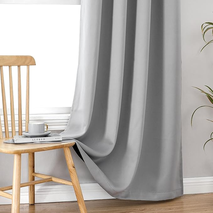 ChrisDowa 100% Blackout Curtains 72 inch Long for Bedroom with Black Liner, 2 Thick Layers Total Blackout Thermal Insulated Grommet Window Curtains 2 Panels Set (Light Grey, 42 x 72 Inch)