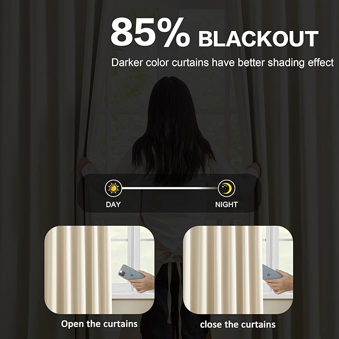 Cream Beige Room Darkening Privacy Curtains 84 Inches Long 72 Inch Wide Blackout Heavy Duty Curtains Patio Door Window Treatment Sound Reducing for Bedroom Living Room Home Office 72 x 84