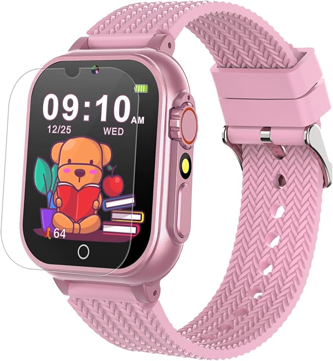 Goodatech Kids Smart Watch for Boys Girls, 1.54'' Smartwatch with 26 Puzzle Games,HD Camera,Video Music Player,Pedometer,Flashlight,Audio Book etc., Aluminum Case and Sport Band (Pink)