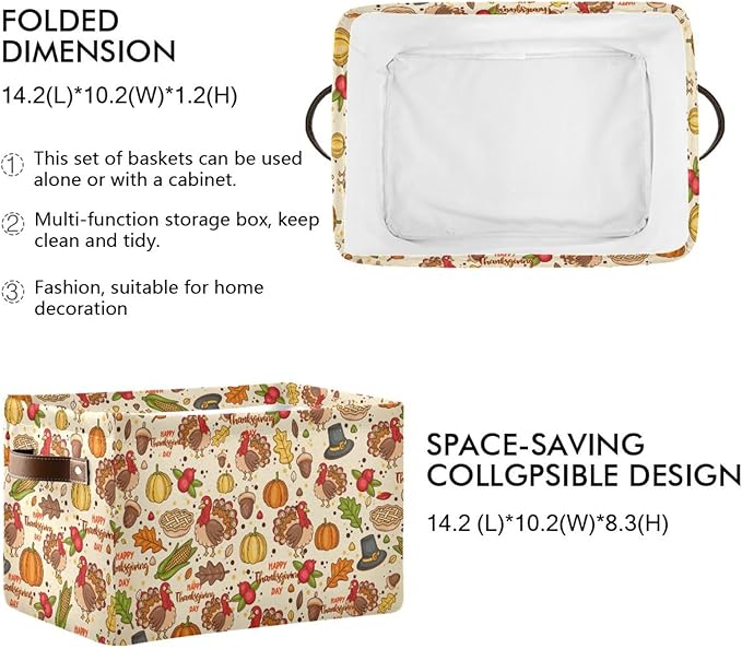 Storage Basket Thanksgiving Day Pumpkins Cube Storage Bins Organizer Bag Collapsible Closet Shelf Baskets with handle for Baby Cloth Pet Toy Book 14.2×10.2×8.3 IN