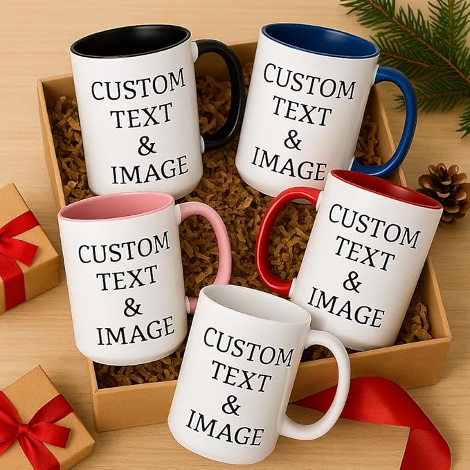 Customized 15oz Ceramic Coffee Mugs with Personalized Text and Photo Image Upload Novelty Gift, Personalize With Different Design And Images, Custom Gift (Black)