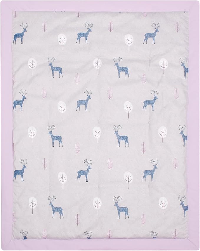 CaSaJa Baby 3-Piece Crib Bedding Set for Boys Girls, Including Soft Quilted Comforter(Blanket), Fitted Crib Sheet and Skirt, Soft Nursery Bedding Set Made of Silky Comfy Materials, Reindeer Forest