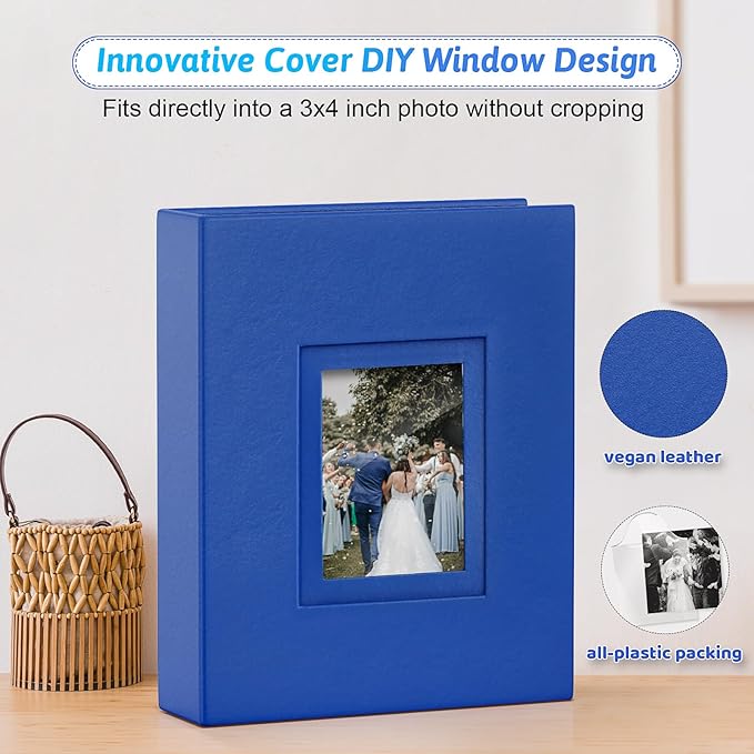 Popotop Photo Album 4x6 100 Pockets with Leather Hardcover Cover, Small Photo Album Holder Book with 50Pcs Pages for Family Travel Wedding Baby Gifts