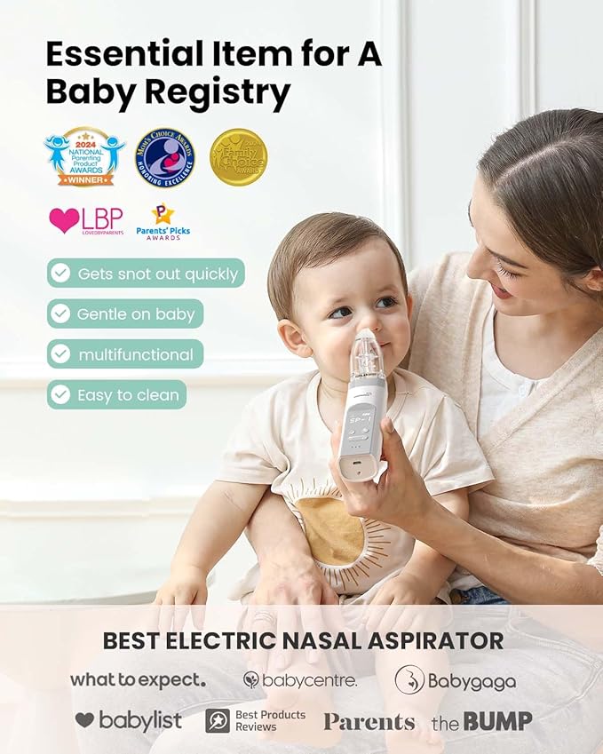 GROWNSY Nasal Aspirator for Baby with 2 Larger Suction Chambers and 6 Food-Grade Soft Silicone Tips, Grey