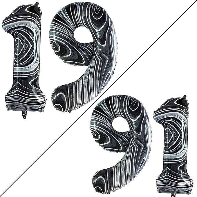 GOER Number 19 Balloons for 19th Birthday Sweet 19 Party Decorations,42 Inch Jumbo Foil Helium 91 Balloons for 91st Birthday Party Decoration (Marble Black)