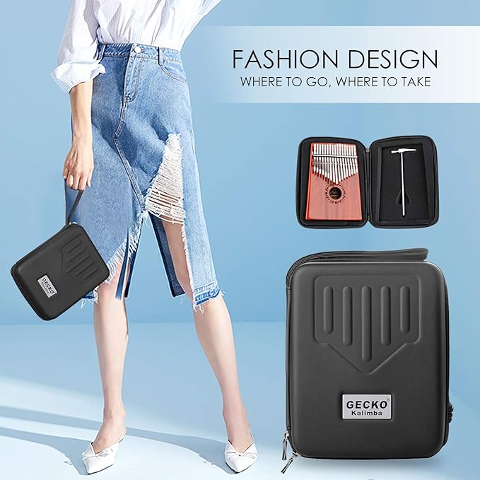 GECKO Kalimba 17 Keys Thumb Piano with Waterproof Protective Box, Tune Hammer and Study Instruction, Portable Mbira Sanza Finger Piano, Meditation Sound, Gift for Beginners and Professional