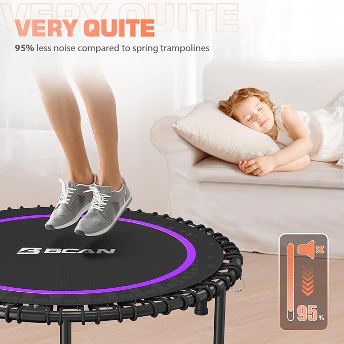 BCAN 40"/48" Mini Rebounder Trampoline for Adults with Bar, 450/550LBS Fitness Trampoline with Bungees, Adjustable Handle, Stable & Quiet, Indoor Outdoor, Whole-Body Workout & Relaxation at Home