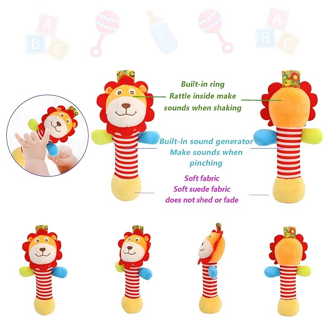 BLOOBLOOMAX Wrist Rattles Foot Finder Rattle Toy for 0-4 Months Baby, Feet Leg Ankle Socks Arm Hand Bracelet Shaker for 4-8 Months Infant boy & Girl, Gift Set for 0-1 Years Newborn Babies (5 pcs-B)