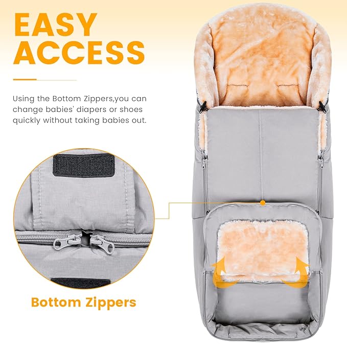 Orzbow Stroller Footmuff Universal | Faux Wool Baby Bunting Bag | Warm, Weather-proof, Adjustable Buckles | Winter Stroller Blanket Cover | Baby Sleeping Bag for Cold Weather Accessories, Light Gray