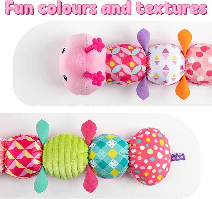 LIGHTDESIRE Baby Toys Musical Caterpillar,Infant Stuffed Animal Toy with Crinkle and Rattles,Soft Sensory Toys with Textures for Tummy Time Newborn Boys Girls 0 3 6 12 Months(Pink)