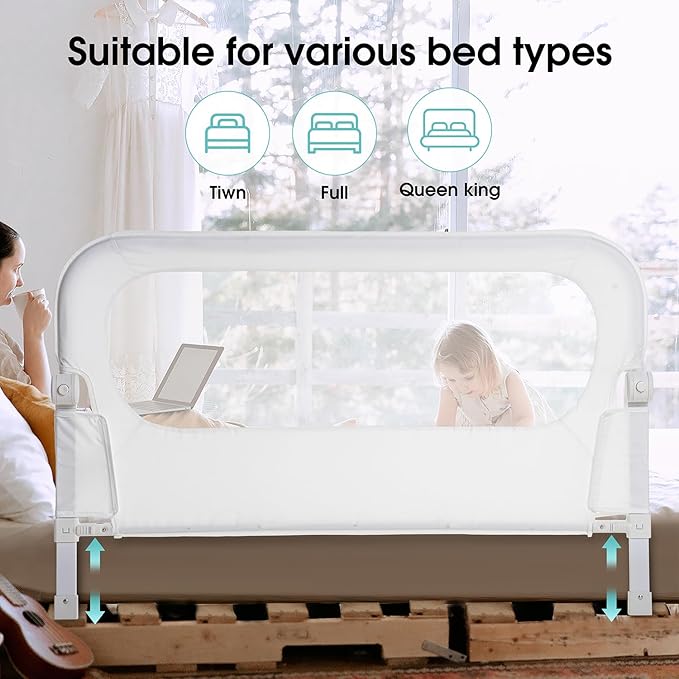 Baby Bed Rail Guard for Toddlers -46" Toddler Bed Rails for Twin, Full, Queen, King Bunk Size Bed Swing Down Bedrail Extral Tall Child Safety Side Railing Guards for Kids