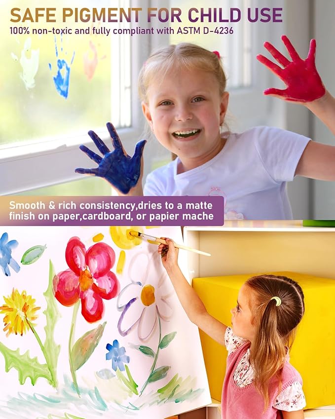 Nicpro 18 Colors Large Washable Paint Set for Kid (8.4oz,250 ml), Acrylic Bulk Paint Supplies Non Toxic Children Tempera Paint for Art, Craft DIY, Poster & Finger Paint, School, Home,Classroom, Party