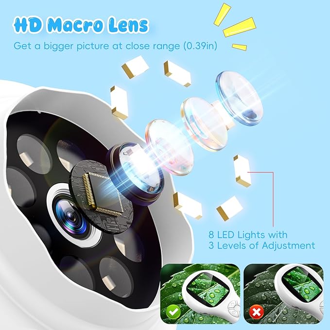 Handheld Coin Microscope-Educational Science Kit - Mini LED Pocket Bug Magnifying Glass for Kids(5-10 Years) - Durable Design - Birthday Gift for Boys&Girls (White)