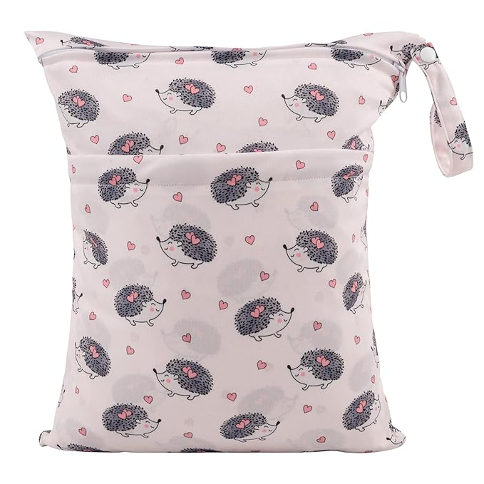 ALVABABY 2pcs Cloth Diaper Wet Dry Bags Waterproof Reusable with Two Zippered Pockets Travel Beach Pool Daycare Soiled Baby Items Yoga Gym Bag for Swimsuits or Wet Clothes LZD2324