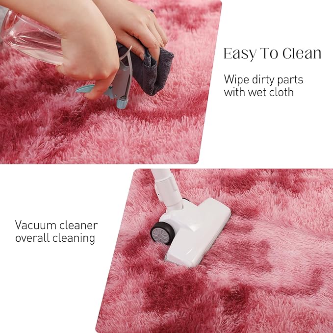 5x7 Area Rug, Luxury Rugs for Living Room, Ultra Soft Rugs for Bedroom, Non-Slip Indoor Carpet for Nursery, Kids Room, Playroom, Home Decor, Tie-Dyed Dark Pink