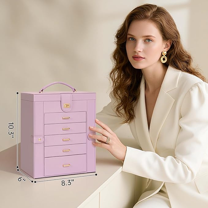 AKOZLIN Jewelry Box Organizer Functional Leather Jewelry Storage Case for Women Girls Ring Necklace Earring Bracelet Holder Organizer with Mirror