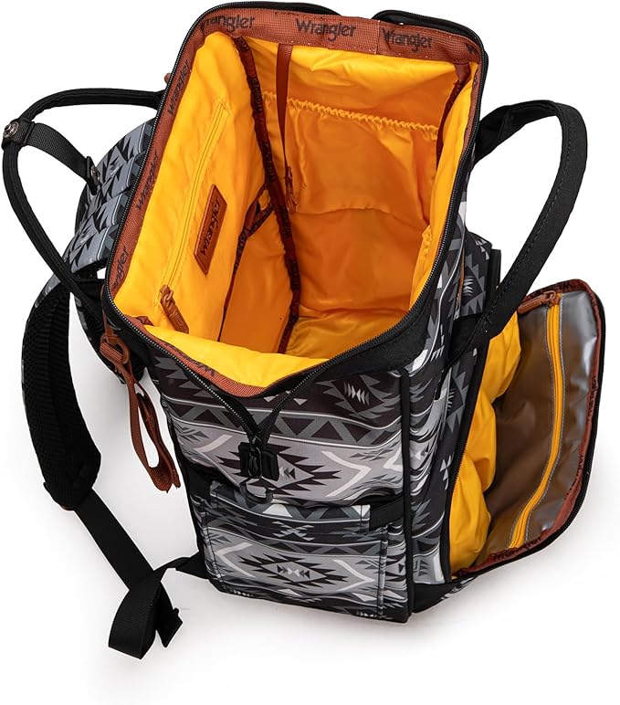Wrangler Aztec Backpack Multifunction Baby Travel Bag with Changing Pad, Stroller Straps and Pacifier Case WG2204-91103BK