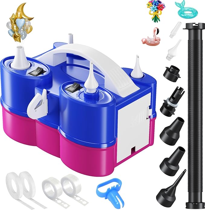 3-in-1 Electric Balloon Pump, Portable Air Pump for Latex 260q Foil Balloons, Dual Nozzle Balloon Blower Machine for Party Decoration, 110V AC Inflator Deflator for Inflatables Pool Floats Mattress