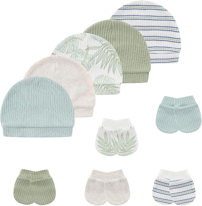 Baby Hat and Mittens Set Cotton Newborn Baby Hats Caps for Boys and Girls, 0-6 Months