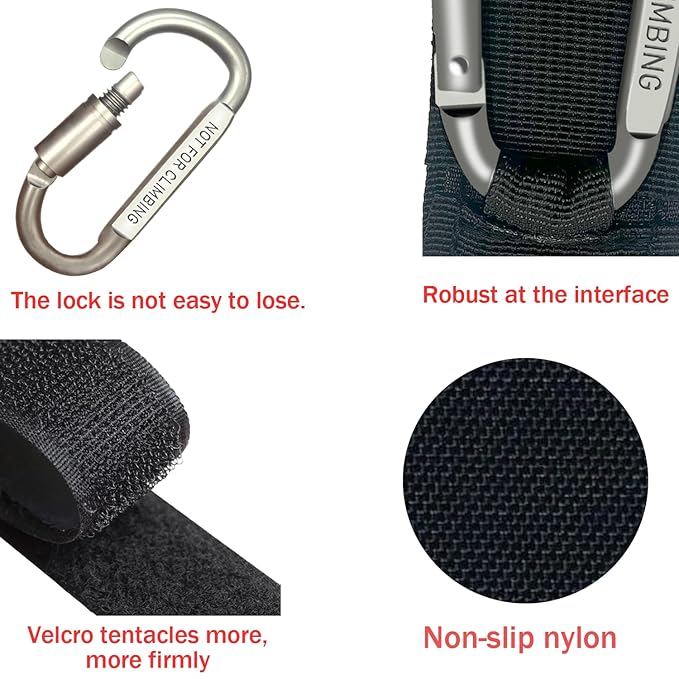 Baby Stroller Hook, Carry 30 lbs per Stroller Carabiner Clip, Adjustable Baby Stroller & Car Seat Hook for Hanging Diaper Bag, Wheelchair,Golf cart, Shopping and Pet Cart(2 Pcs Silver)