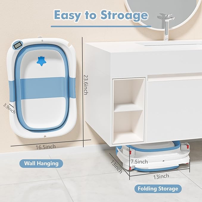 Collapsible Baby Bathtub,Baby Bath Tub with Soft Cushion & Thermometer,Baby Bathtub Newborn to Toddler 0-36 Months,Portable Travel Baby Tub
