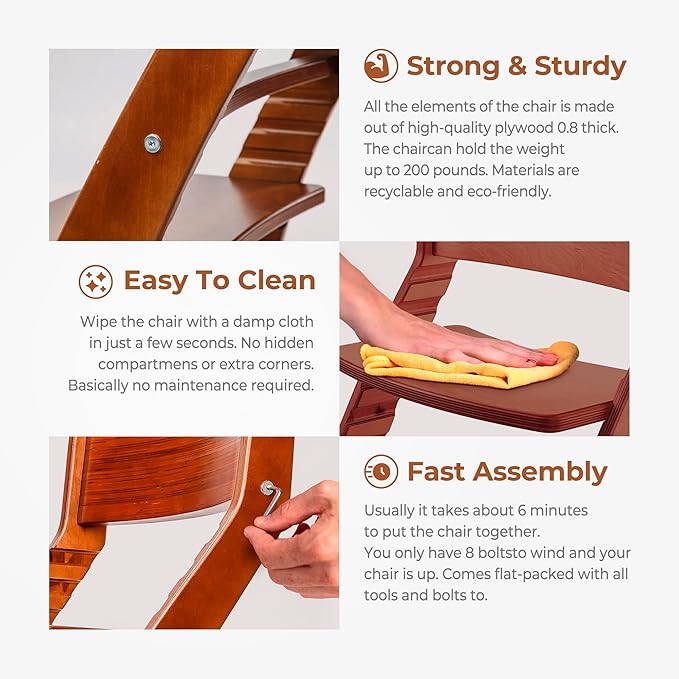 FORNEL Adjustable Wooden High Chair for Babies, Toddlers & Kids | The Grow-with-Me Chair from 6 Months to 200 lbs | Modern, Easy to Clean Dining Chair (Walnut)