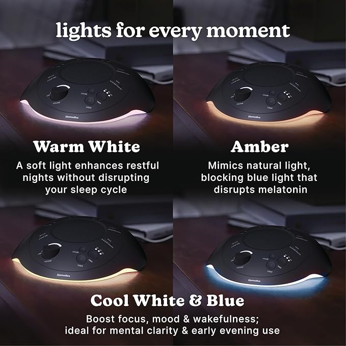 Homedics Sleep Better Portable Sound Machine, Night Light,12 Soothing Sounds Including White Noise, Rain, and Thunderstorm, Ultra-Portable Design, Auto-Off Timer, Ideal for Travel & Baby Sleep, Black