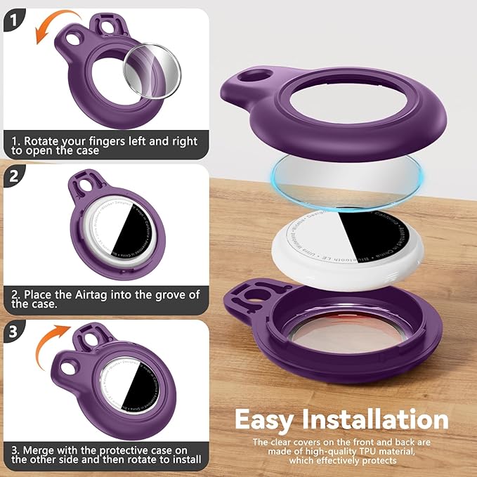 Upgrade Waterproof Airtags Holder with Apple Airtags Keychain, Hard PC Air Tag Case, Anti-Scratch & Shock Air tag Holder,Men's Women's Keyrings & Keychains, for Dog,Car Key,Luggage -Dark Purple