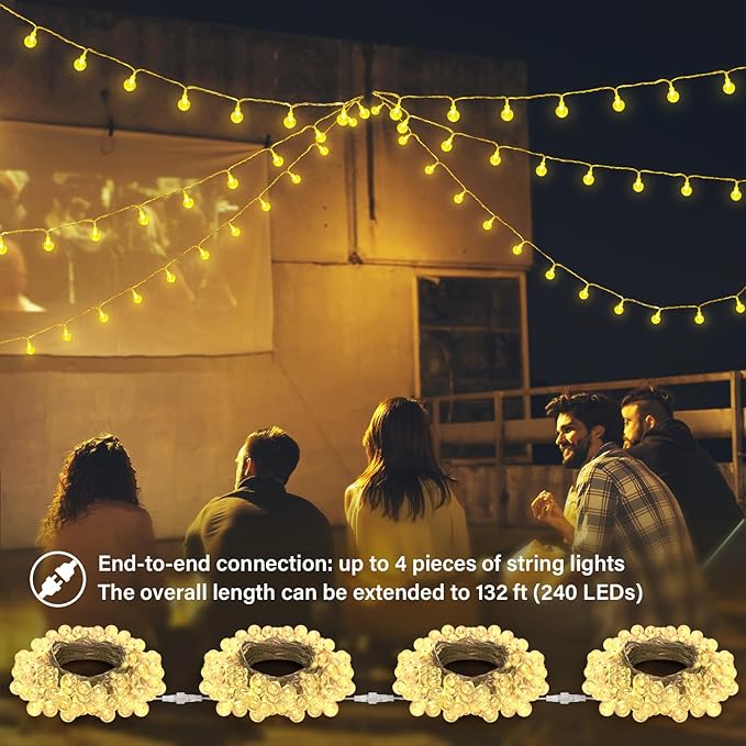 Color Changing String Lights Plug in, 33ft 60LED Connectable Crystal Globe String Lights Remote, Decorative Outdoor Twinkle Lights for Girl Gift Bedroom Patio Garden Tent Camp Party Christmas Décor