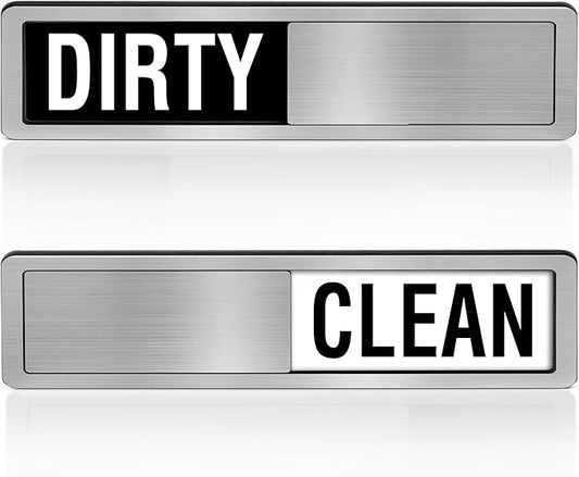 Dishwasher Clean Dirty Sign-Dishwasher Magnet Stainless Steel Clean Dirty Sign for Kitchen Organization Farmhouse Dishwasher Slide Indicator, Optional Adhesive Stickers