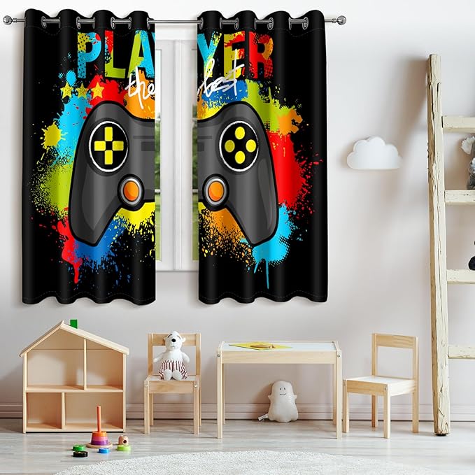 Jekeno Gaming Game Controller Blackout Curtains - Colorful Gamer Gamepad Decor for Kids Boys Teens Teenager Bedroom Home Living Room Darkening Grommet Window Drapes 2 Panel Set, 52"x84"