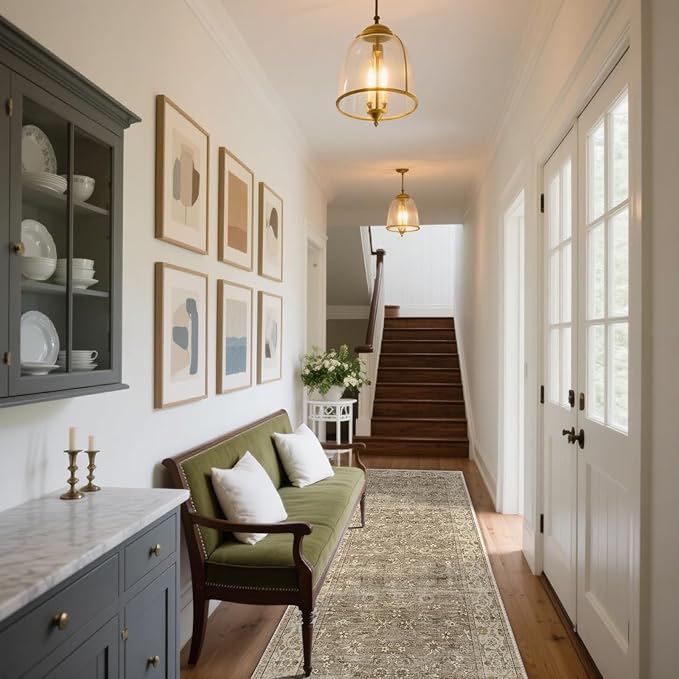 Washable Kitchen Rug Runners for Hallways: 2'x10' Bedroom Runner Rug Non Slip Low-Pile Stain Resistant Soft Indoor Floor Carpet Runner for Indoor Entryway Hallways Kitchen Laundry Room Farmhouse