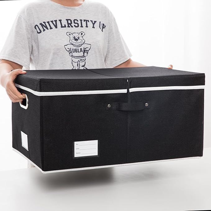 PRANDOM Storage Boxes with Lids [3-Pack] Fabric Collapsible Storage Bins Organizer Containers Baskets Cube with Cover for Home Bedroom Closet Office Nursery Black（23.4X15.9X11.5