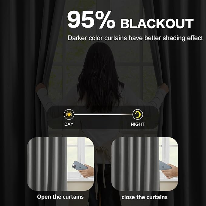 KEQIAOSUOCAI 100 Inch Pinch Pleat Curtains & Drapes 2 Panels Set, Privacy Darkening Sound Dampening Window Treatment for Bedroom Vertical Draft Blackout Blinds for Living Room 40 by 100 Grey