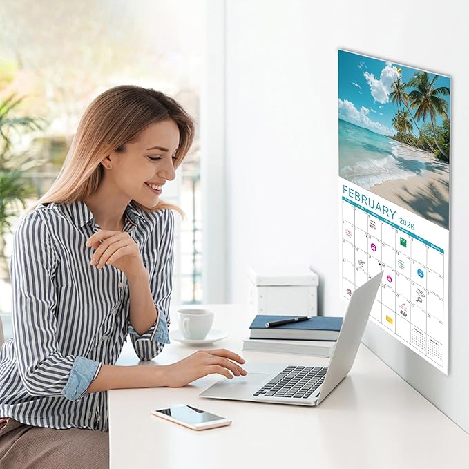 Gannyfer Calendar 2025-2026, 18 Months Beaches Wall Calendar 2025-2026, Large Wall Calendars 12" x 24" Opened, Perfect as Gifts for Friends, Family