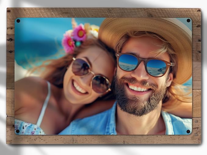 MUNDAZE Custom Portrait Metal Print on Reclaimed Wood Pallet Frame – Personalized Family Photo Gift – Glossy Aluminum Wall Art Keepsake – Made and Shipped in USA (10 x 8)