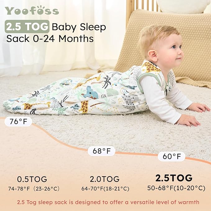 Yoofoss Baby Sleep Sack 12-18 Months, TOG 2.5 Baby Wearable Blanket with 2-Way Zipper, 100% Organic Cotton Fabric Winter Newborn Sleeping Sack, Warm Soft Comfy