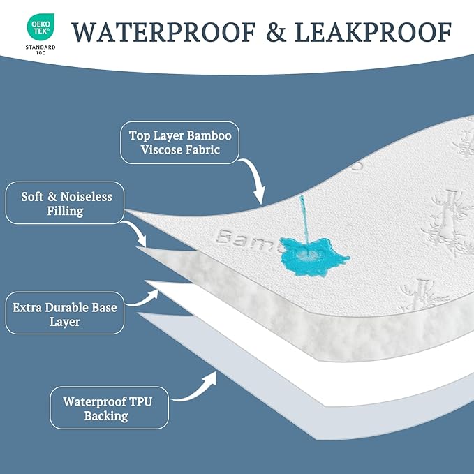 BEDLORE Waterproof Crib Mattress Protector 2 Pack, Ultra Soft Bamboo Viscose Crib Mattress Pad Cover, Noiseless Toddler Mattress Protector for Standard Baby Bed Size 52''x28'', White