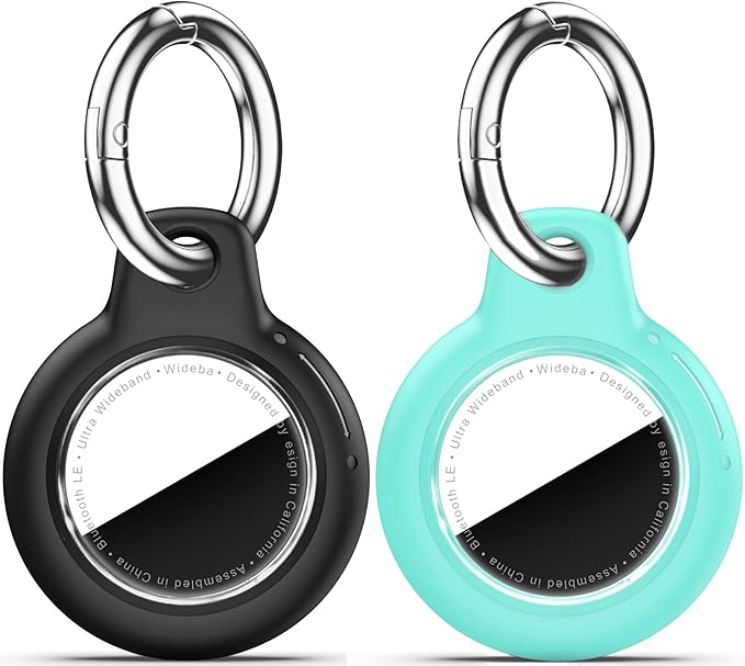 Upgrade Waterproof 2 Pack Airtags Holder with Apple Airtags Keychain, Hard PC Air Tag Case, Anti-Scratch & Shock Air tag Holder, Men's Women's Keyrings & Keychains -Black+Mint Green