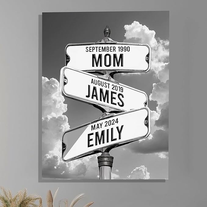 Personalized Gifts for Mom Family Names Street Custom Multi-Name Date of Birth Vintage Street Sign Happy Mothers Day Canvas Wall Art Best Christmas Gifts for Mommy from Daughter Son Children Kids #6