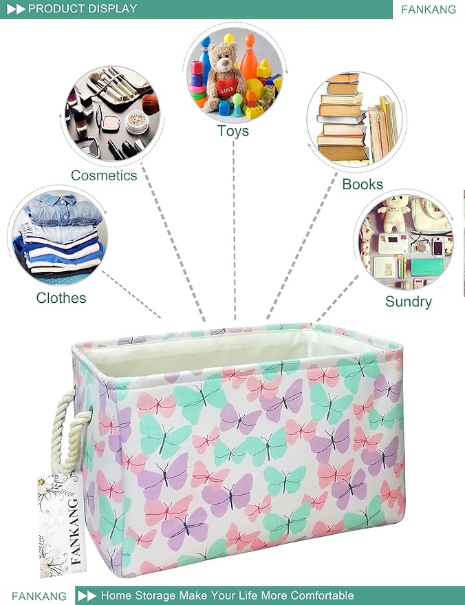 FANKANG Rectangular Laundry Basket Nursery Storage Fabric Storage Bin Storage Hamper,Gift Baskets (Butterfly)