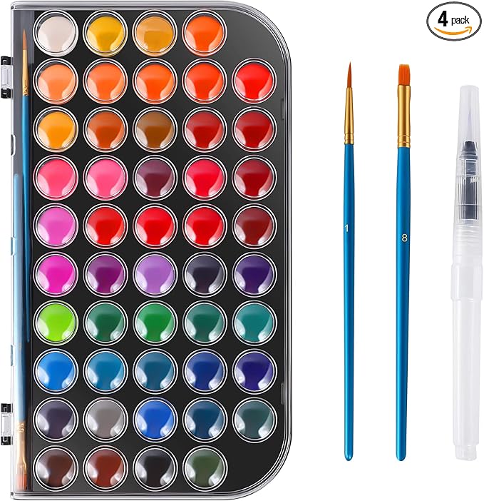 Watercolor Paint, 48 Colors Washable Watercolor Paint Set with a Brush a Refillable Water Brush Pen and Palette, Non-toxic Water Color Paints Sets for Kids Adults Artists Children Students Beginner
