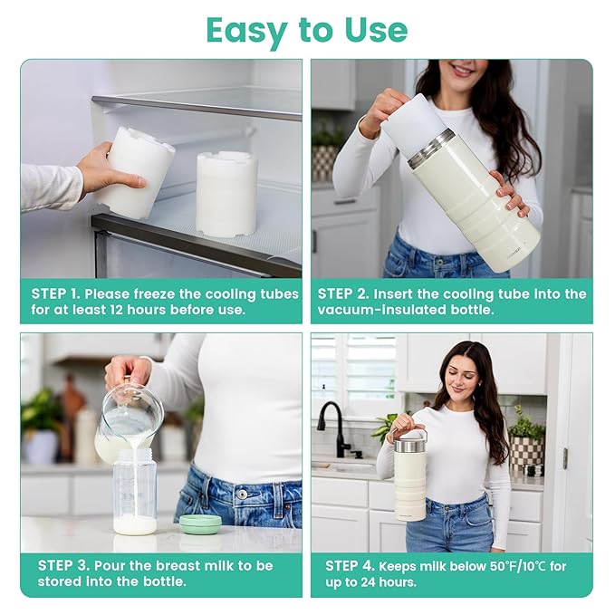 22oz Breast Milk Cooler for Work and Travel, 24 Hours All-Day Cooling, Large Capacity Portable Breastmilk Chiller with 2pcs Breastmilk Storage Bottle, Baby Feeding Essentials