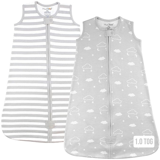 Baby Sleep Sack 1.0 TOG, Organic Cotton Baby Wearable Blanket with Two-Way Zipper, Swaddle Transition Baby Sleeping Bag, All-Season Sleep Sack for Newborn Infant Toddler Boy Girl, 2-Pack, 0-6 Month